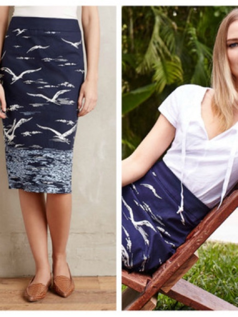 Anthro/Maeve Navy Shorebirds Pencil Skirt - Picture 3 of 10